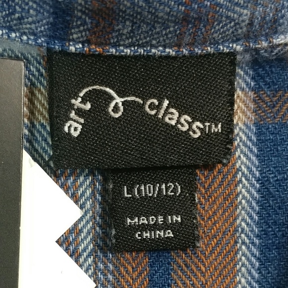 Ladies Blue Plaid Art Class Long Sleeve Top - Picture 3 of 5